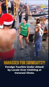 【動画】インドで日本人がクリスマスにサンタ帽と水着姿でガンジス川で沐浴、住民から非難される